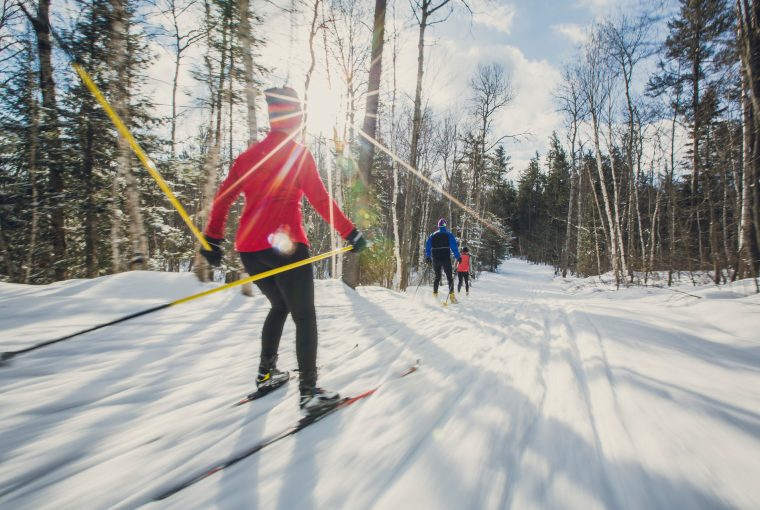 people on a trail cross-country skiing
